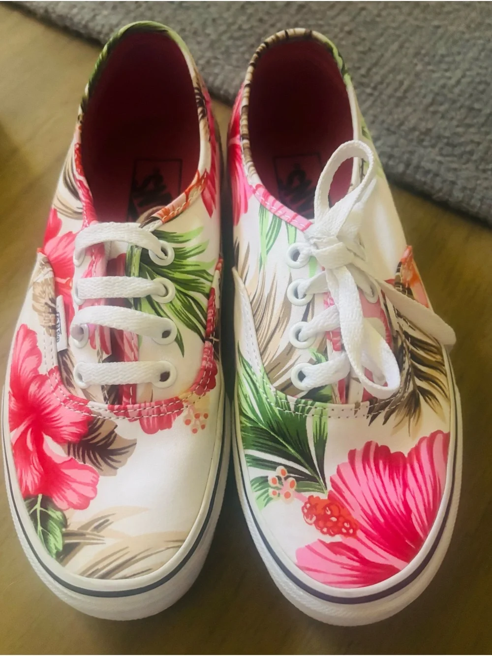 Vans Women's White Canvas Sneakers with Pink & Green Floral Print